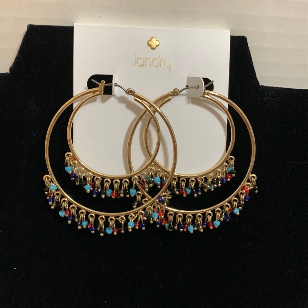 Kate Landry 2” double hoop w dangly glass beads pierced earrings from Macys - Picture 1 of 5